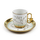 12PCS Ceramic Cup & Saucer Set – 6 Cups & 6 Saucers | Gold & Mint Green Floral Design