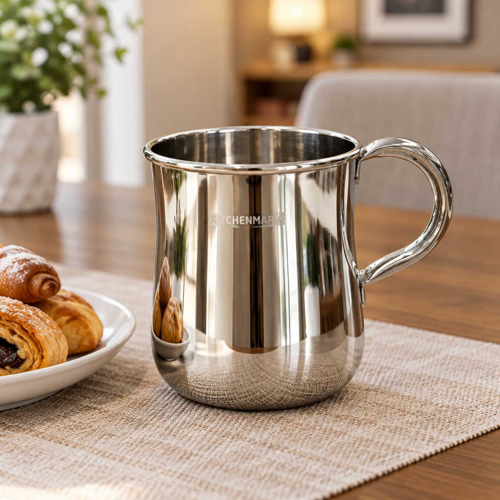 Kitchen Mark Fancy Stainless Steel Mug, Silver - 10.5×8.5cm