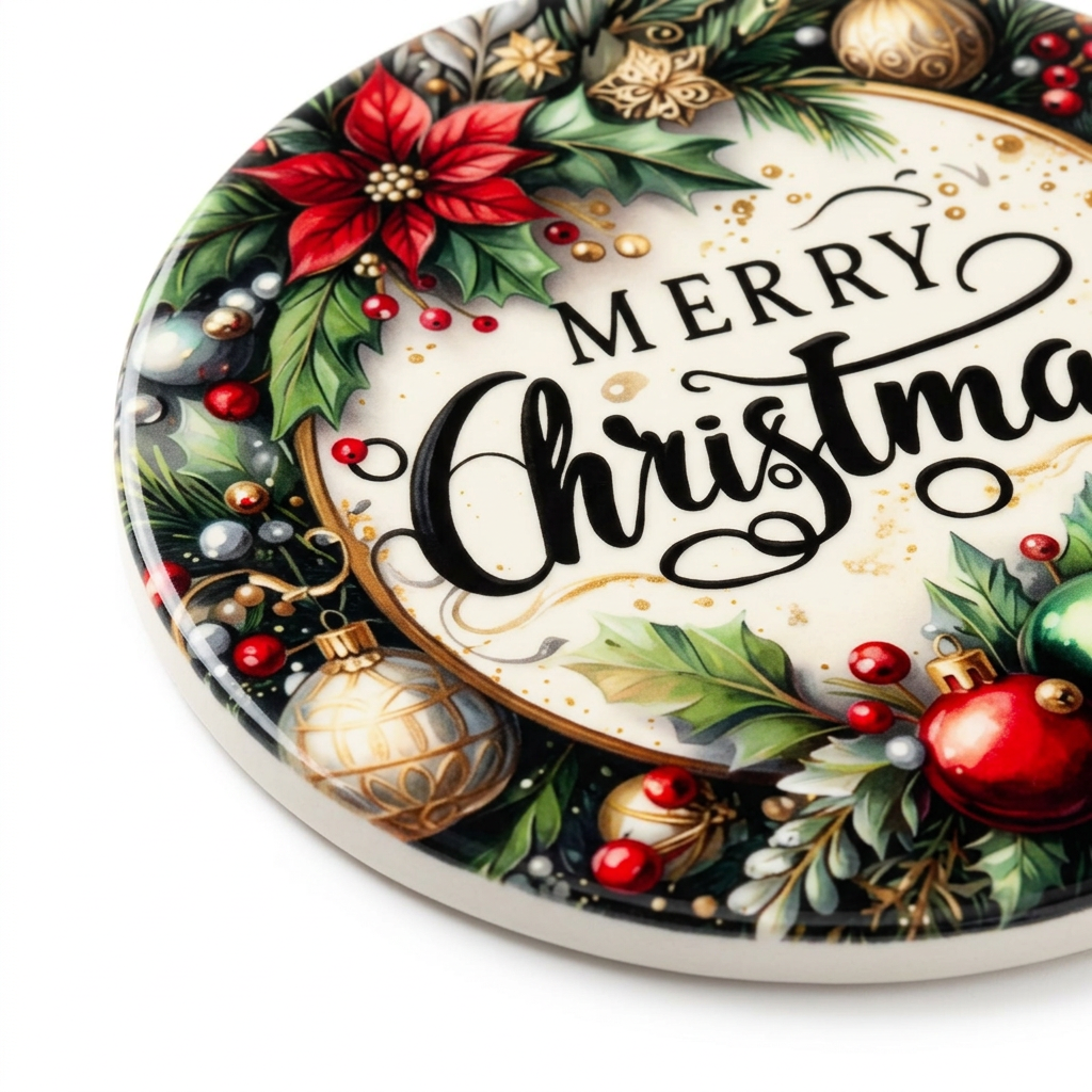 Ceramic-Coated Round Christmas Coaster - 10cm