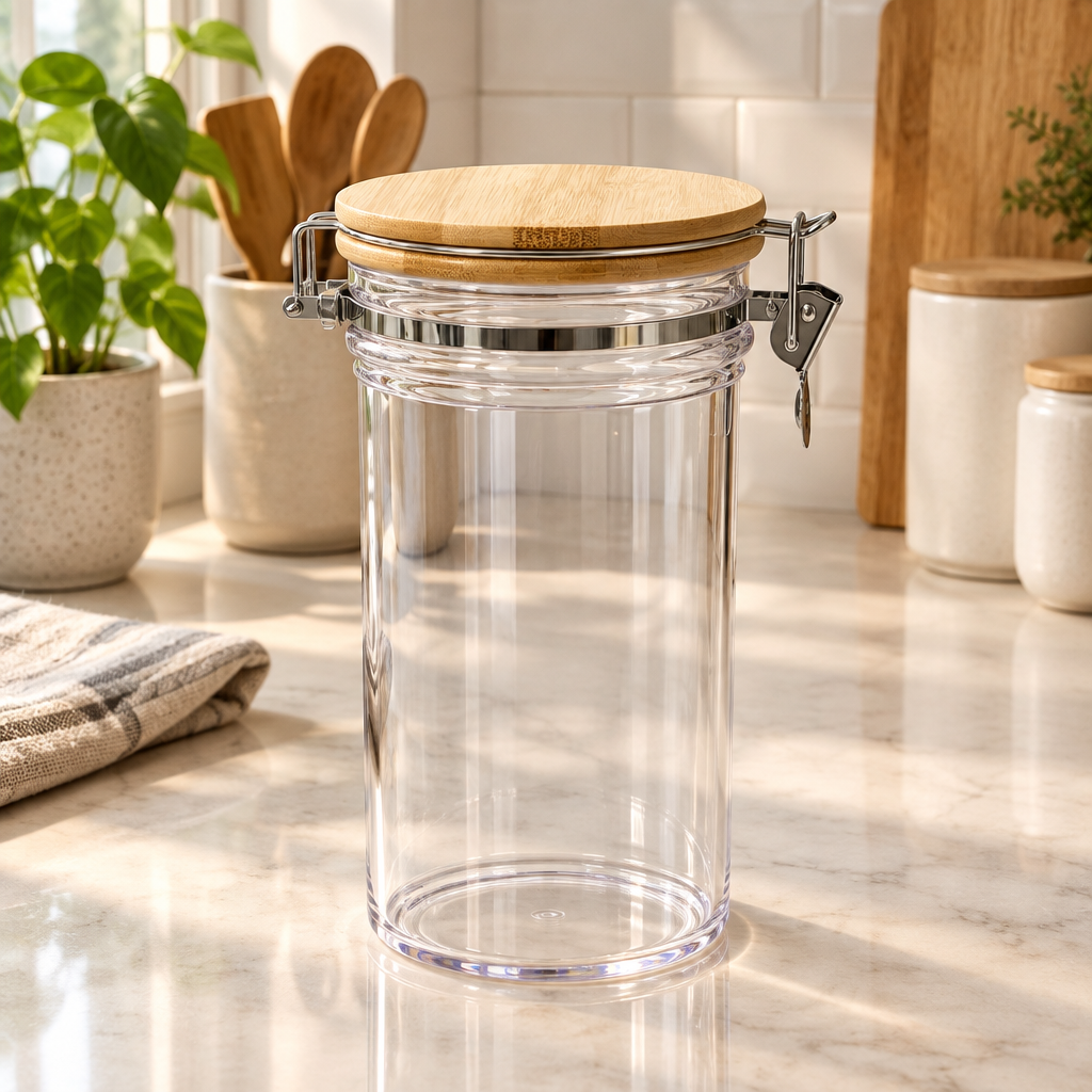Acrylic Canister with Wooden Lid - 1 Litre