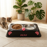 Plastic & Metal Double Pet Food Bowl Set Black - 30×14cm