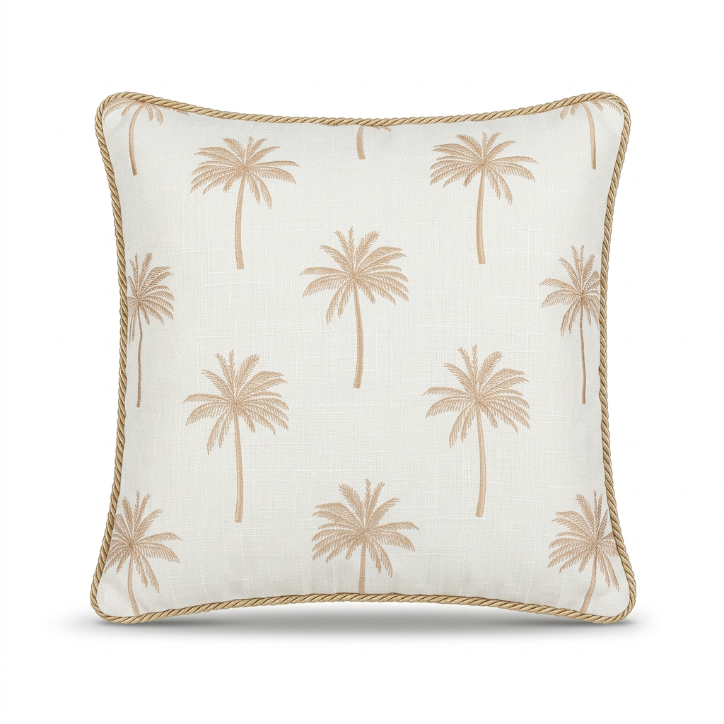 Square Cushion with Palm Tree Print Ivory & Beige - 43×43cm