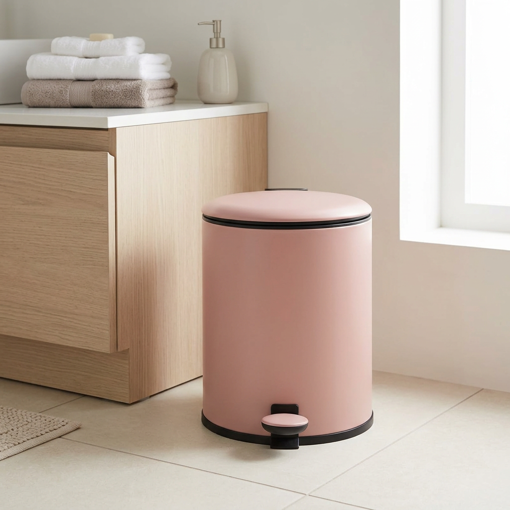 Vogue Plastic Pedal Dust Bin Pink with Black Trim - 5 Litres