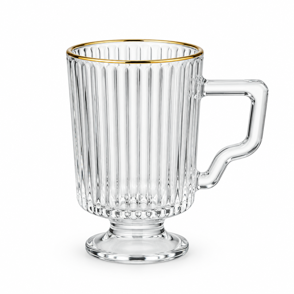 Ribbed Glass Mug with Pedestal Base – 250ml