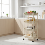 Plastic 4-Tier Storage Rack with Wheels Cream – 100×45×30cm