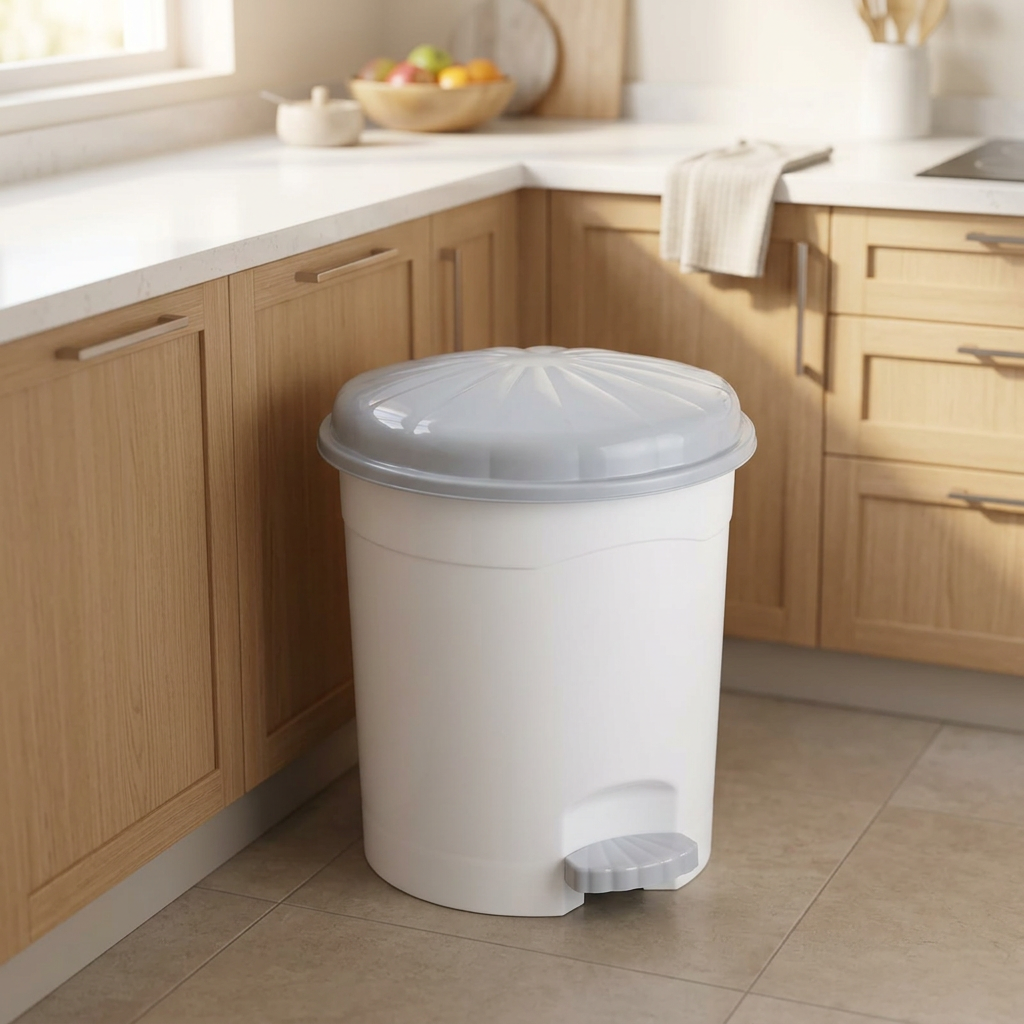 Follow Me Plastic Pedal Dustbin White with Grey - 14 Litre