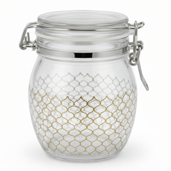 Finili Premium Airtight Acrylic Clip - Lock Storage Canister – Transparent Body with Elegant Golden Design, 14 × 14.8 cm - Al Kabayel Discount CentreFinili Premium Airtight Acrylic Clip - Lock Storage Canister – Transparent Body with Elegant Golden Design, 14 × 14.8 cmJars & Food SaversFINILIAl Kabayel Discount Centre