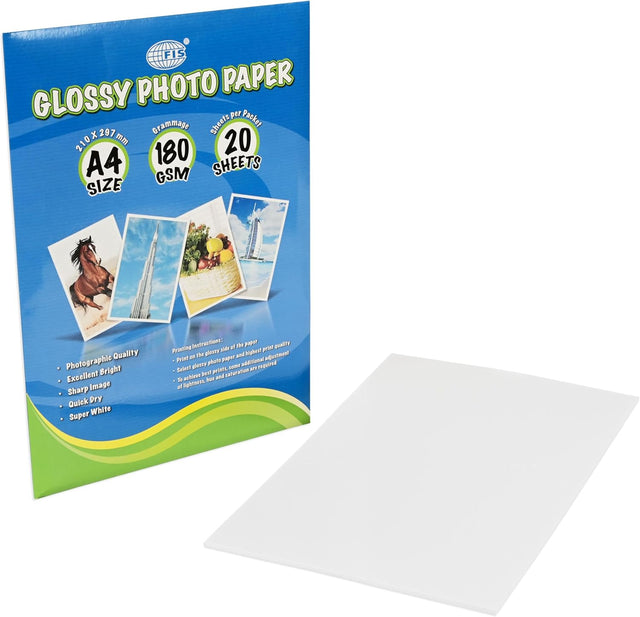 FIS Glossy Photo Paper A4 | 180 GSM | 20 Sheets | FSPAGP18020N - Al Kabayel Discount CentreFIS Glossy Photo Paper A4 | 180 GSM | 20 Sheets | FSPAGP18020NCopy & Printer PaperFISAl Kabayel Discount Centre