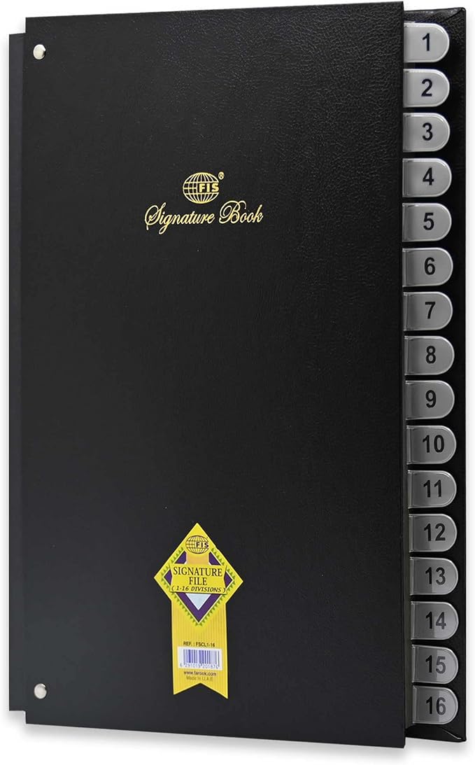 Fis Signature Book, Vinyl Material Cover, 16 Sheets (1 - 16), Black Color, 240 x 340 mm - FSCL1 - 16 - Al Kabayel Discount CentreFis Signature Book, Vinyl Material Cover, 16 Sheets (1 - 16), Black Color, 240 x 340 mm - FSCL1 - 16Notebooks & Writing PadsFISAl Kabayel Discount Centre