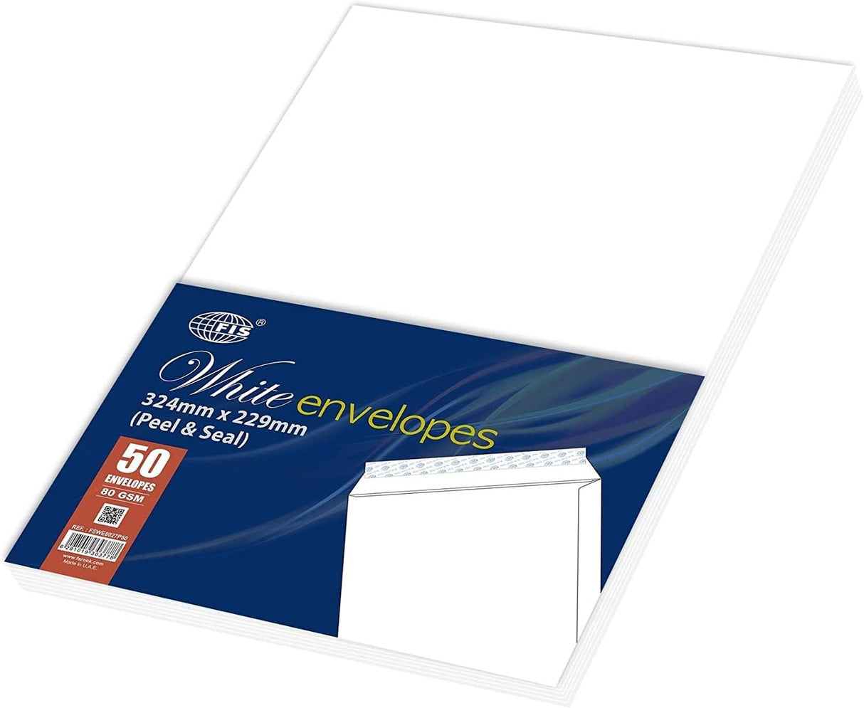 FIS White Peel & Seal Envelopes C4 324mm x 229mm – Pack of 50 (FSWE8027P50) - Al Kabayel Discount CentreFIS White Peel & Seal Envelopes C4 324mm x 229mm – Pack of 50 (FSWE8027P50)Envelopes & Mailing SuppliesFISAl Kabayel Discount Centre