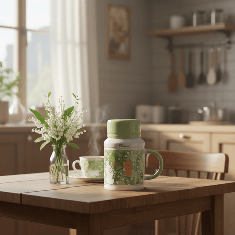 Flower Ceramic Mug with Lid | 400ml | Sage Green & White | Cute Bunny & Bear Design - Al Kabayel Discount CentreFlower Ceramic Mug with Lid | 400ml | Sage Green & White | Cute Bunny & Bear DesignMugsAKDCAl Kabayel Discount Centre