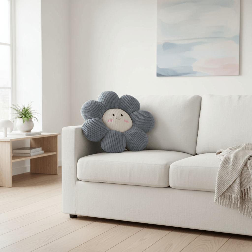 Flower Corduroy Smiley Face Cushion - 45×45cm - Grey / Sage Green / Purple - Al Kabayel Discount CentreFlower Corduroy Smiley Face Cushion - 45×45cm - Grey / Sage Green / PurpleFloor Pillows & CushionsAKDCAl Kabayel Discount Centre