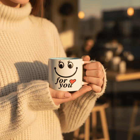 For You Smiley Ceramic Mug — 300ml | White & Pink Gift Mug with Blue Interior - Al Kabayel Discount CentreFor You Smiley Ceramic Mug — 300ml | White & Pink Gift Mug with Blue InteriorMugsAKDCAl Kabayel Discount Centre