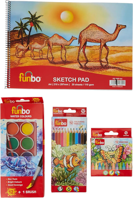 Funbo 12 Crayons Color Pack with A4 Sketchpad, Pencils and Correction Tape - Al Kabayel Discount CentreFunbo 12 Crayons Color Pack with A4 Sketchpad, Pencils and Correction TapeColor PencilsFUNBOAl Kabayel Discount Centre