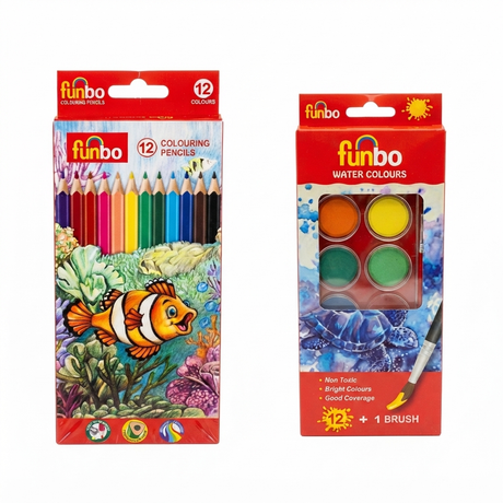 Funbo Art Starter Kit – 12 Water Colours + Brush & 12 Colouring Pencils | Complete Creativity Set for Kids - Al Kabayel Discount CentreFunbo Art Starter Kit – 12 Water Colours + Brush & 12 Colouring Pencils | Complete Creativity Set for KidsPaintsFUNBOAl Kabayel Discount Centre
