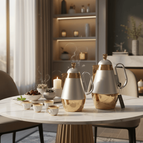 Fursan 2 - Piece Vacuum Flask Set – 0.7L & 1.0L Matte Silver with Gold Finish Thermal Coffee & Tea Flask - Al Kabayel Discount CentreFursan 2 - Piece Vacuum Flask Set – 0.7L & 1.0L Matte Silver with Gold Finish Thermal Coffee & Tea FlaskThermosFURSANAl Kabayel Discount Centre