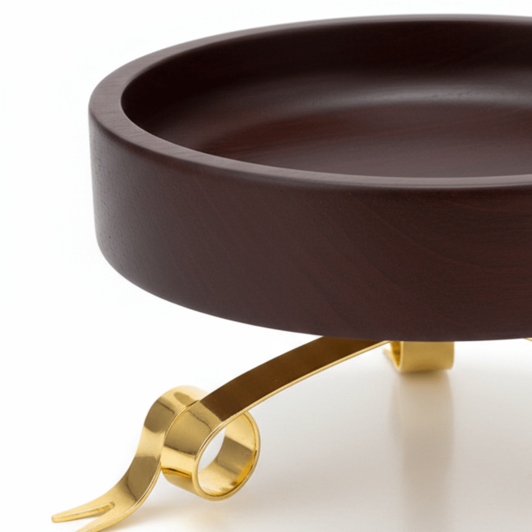 Fursan Dark Brown Wooden Dates Bowl with Gold Metal Base - 25×15 cm - Al Kabayel Discount CentreFursan Dark Brown Wooden Dates Bowl with Gold Metal Base - 25×15 cmServing TraysFURSANAl Kabayel Discount Centre