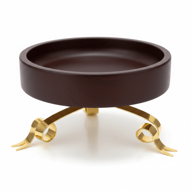 Fursan Dark Brown Wooden Dates Bowl with Gold Metal Base - 25×15 cm - Al Kabayel Discount CentreFursan Dark Brown Wooden Dates Bowl with Gold Metal Base - 25×15 cmServing TraysFURSANAl Kabayel Discount Centre