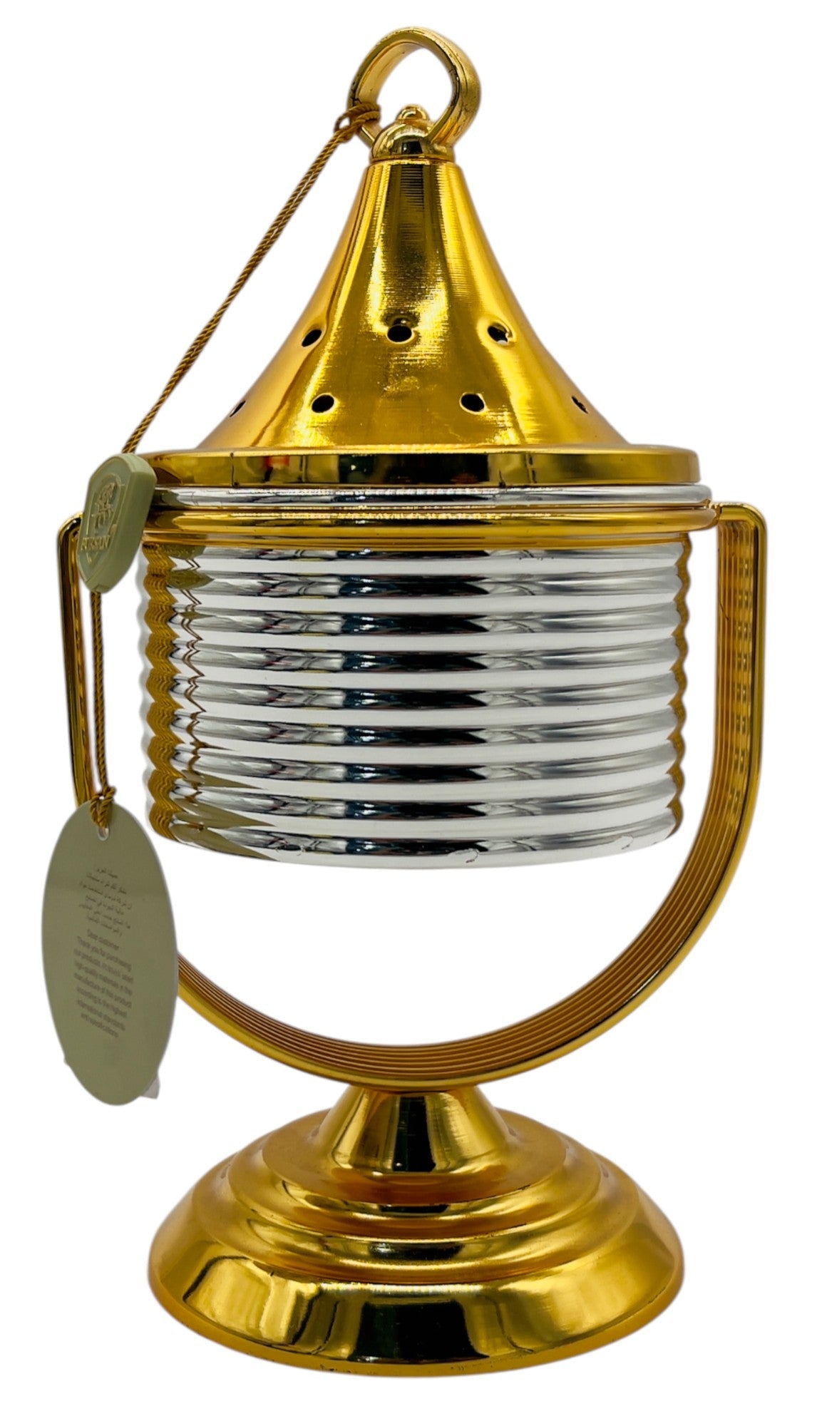 Fursan Glass and Metal Incense Burner 23cm*10.5cm, Gold/Silver - AF22B - Al Kabayel Discount CentreFursan Glass and Metal Incense Burner 23cm*10.5cm, Gold/Silver - AF22BHome Décor AccentsFURSANAl Kabayel Discount Centre