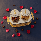 Fursan Luxury 2 - Piece Glass Candy Pot Set with Gold & Silver Metal Holder and Decorative Lids – Elegant Serving Jars for Chocolates Nuts and Dry Fruits 25×16 cm - Al Kabayel Discount CentreFursan Luxury 2 - Piece Glass Candy Pot Set with Gold & Silver Metal Holder and Decorative Lids – Elegant Serving Jars for Chocolates Nuts and Dry Fruits 25×16 cmJars & Food SaversFURSANAl Kabayel Discount Centre