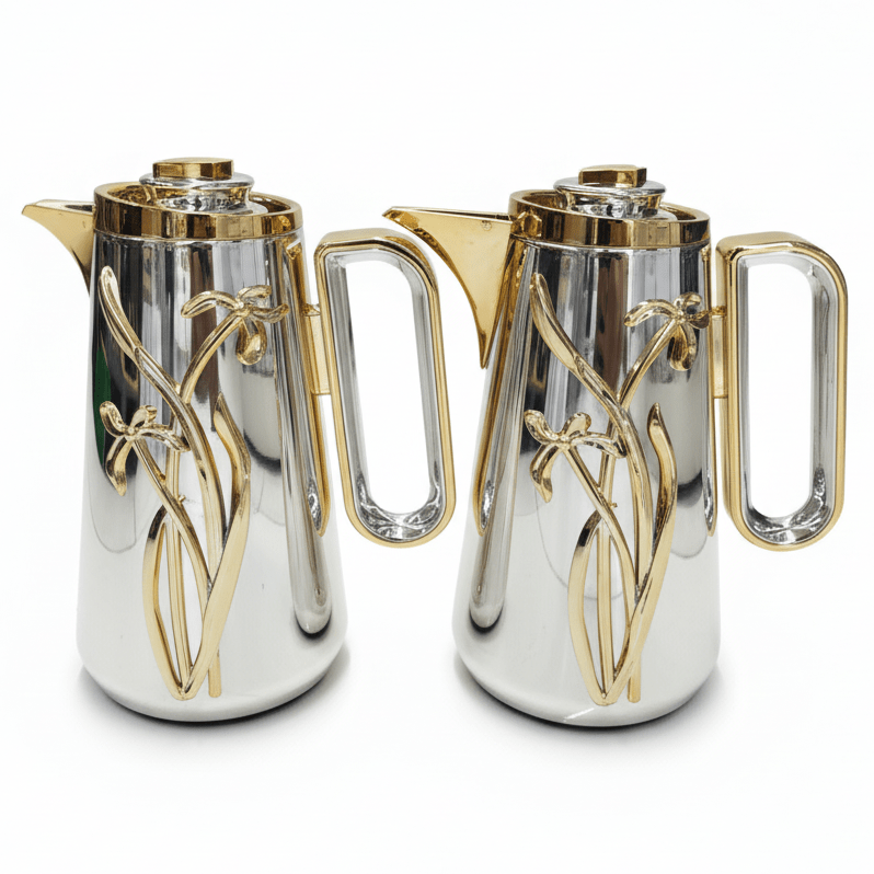 Fursan Luxury 2 - Piece Vacuum Flask Set 1+1L Silver with Gold Finish - Al Kabayel Discount CentreFursan Luxury 2 - Piece Vacuum Flask Set 1+1L Silver with Gold FinishThermosFURSANAl Kabayel Discount Centre
