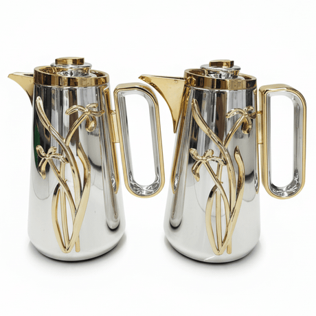 Fursan Luxury 2 - Piece Vacuum Flask Set 1+1L Silver with Gold Finish - Al Kabayel Discount CentreFursan Luxury 2 - Piece Vacuum Flask Set 1+1L Silver with Gold FinishThermosFURSANAl Kabayel Discount Centre