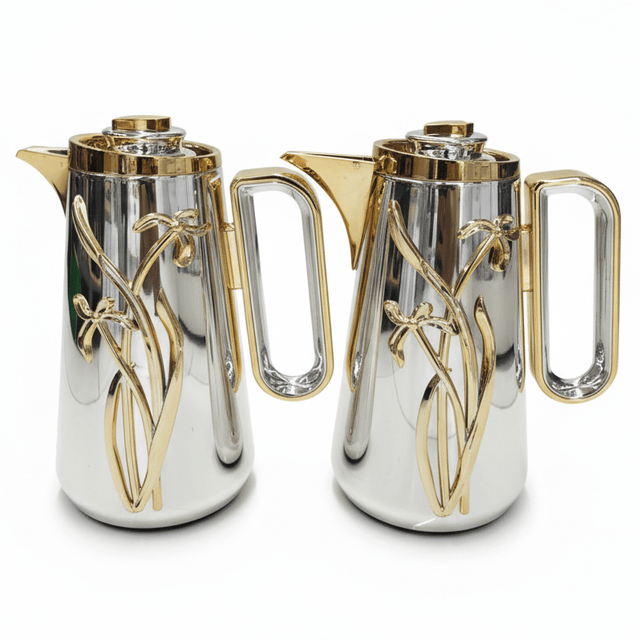 Fursan Luxury 2 - Piece Vacuum Flask Set 1+1L Silver with Gold Finish - Al Kabayel Discount CentreFursan Luxury 2 - Piece Vacuum Flask Set 1+1L Silver with Gold FinishThermosFURSANAl Kabayel Discount Centre