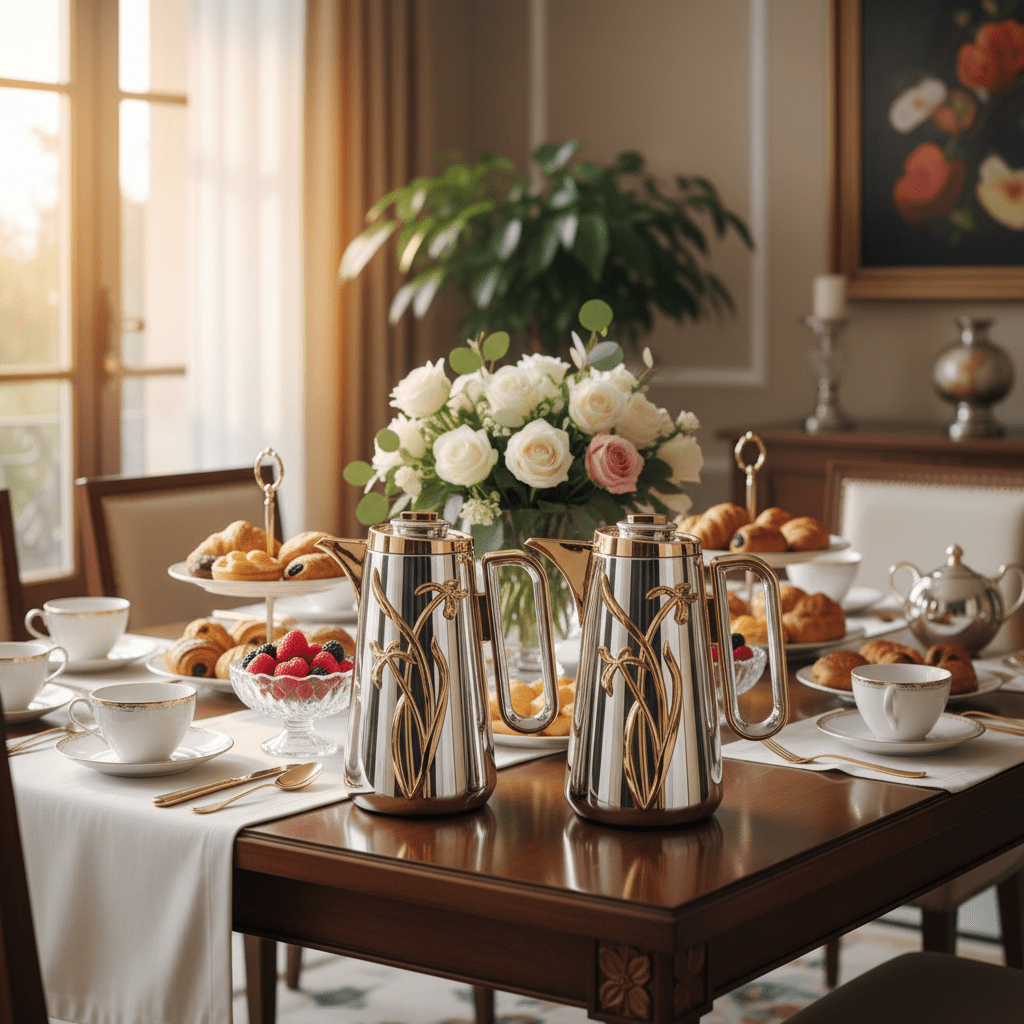 Fursan Luxury 2 - Piece Vacuum Flask Set 1+1L Silver with Gold Finish - Al Kabayel Discount CentreFursan Luxury 2 - Piece Vacuum Flask Set 1+1L Silver with Gold FinishThermosFURSANAl Kabayel Discount Centre