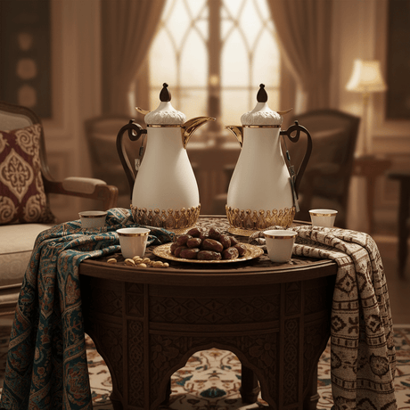 Fursan Luxury Vacuum Flask Set – 2 Pieces, 1 Litre Each, Matt White with Gold & Dark Wood Accent - Al Kabayel Discount CentreFursan Luxury Vacuum Flask Set – 2 Pieces, 1 Litre Each, Matt White with Gold & Dark Wood AccentThermosFURSANAl Kabayel Discount Centre