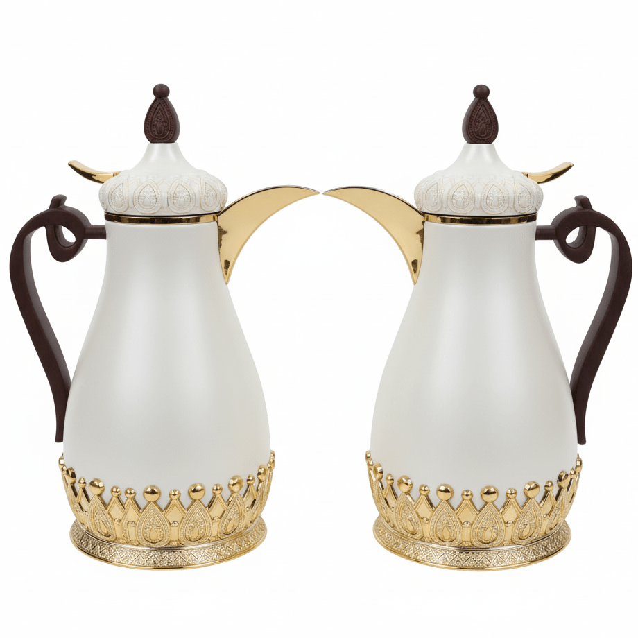 Fursan Luxury Vacuum Flask Set – 2 Pieces, 1 Litre Each, Matt White with Gold & Dark Wood Accent - Al Kabayel Discount CentreFursan Luxury Vacuum Flask Set – 2 Pieces, 1 Litre Each, Matt White with Gold & Dark Wood AccentThermosFURSANAl Kabayel Discount Centre