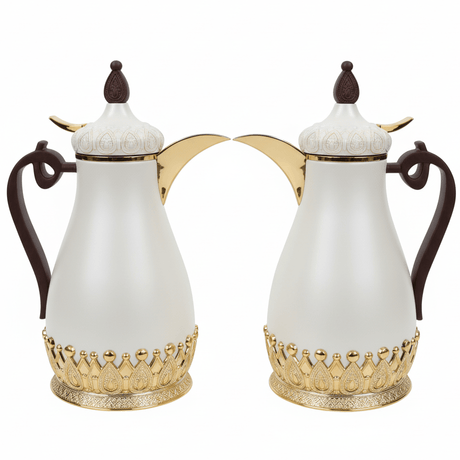 Fursan Luxury Vacuum Flask Set – 2 Pieces, 1 Litre Each, Matt White with Gold & Dark Wood Accent - Al Kabayel Discount CentreFursan Luxury Vacuum Flask Set – 2 Pieces, 1 Litre Each, Matt White with Gold & Dark Wood AccentThermosFURSANAl Kabayel Discount Centre