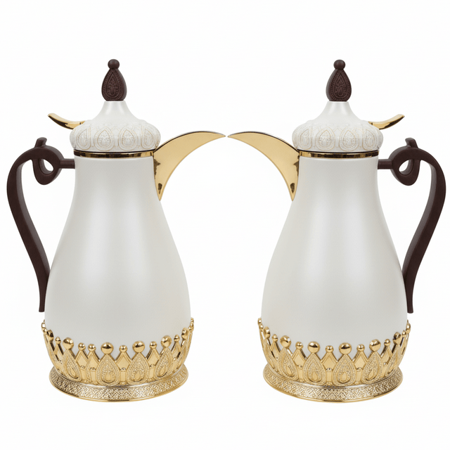 Fursan Luxury Vacuum Flask Set – 2 Pieces, 1 Litre Each, Matt White with Gold & Dark Wood Accent - Al Kabayel Discount CentreFursan Luxury Vacuum Flask Set – 2 Pieces, 1 Litre Each, Matt White with Gold & Dark Wood AccentThermosFURSANAl Kabayel Discount Centre