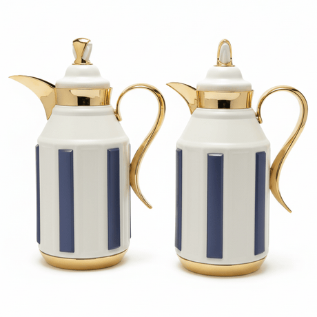 Fursan Premium 2 - Piece Vacuum Flask Set 1+1L White & Gold with Blue Accent Model 1 - Al Kabayel Discount CentreFursan Premium 2 - Piece Vacuum Flask Set 1+1L White & Gold with Blue Accent Model 1ThermosFURSANAl Kabayel Discount Centre