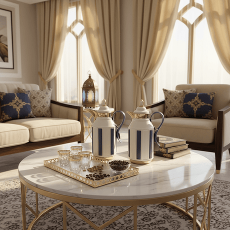 Fursan Premium 2 - Piece Vacuum Flask Set 1+1L White & Gold with Blue Accent Model 2 - Al Kabayel Discount CentreFursan Premium 2 - Piece Vacuum Flask Set 1+1L White & Gold with Blue Accent Model 2ThermosFURSANAl Kabayel Discount Centre