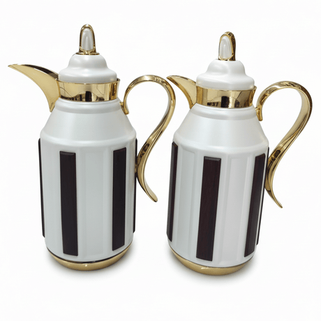 Fursan Premium 2 - Piece Vacuum Flask Set 1+1L White & Gold with Brown Accent Model 1 - Al Kabayel Discount CentreFursan Premium 2 - Piece Vacuum Flask Set 1+1L White & Gold with Brown Accent Model 1ThermosFURSANAl Kabayel Discount Centre
