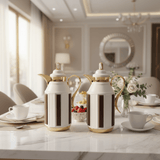 Fursan Premium 2 - Piece Vacuum Flask Set 1+1L White & Gold with Brown Accent Model 1 - Al Kabayel Discount CentreFursan Premium 2 - Piece Vacuum Flask Set 1+1L White & Gold with Brown Accent Model 1ThermosFURSANAl Kabayel Discount Centre