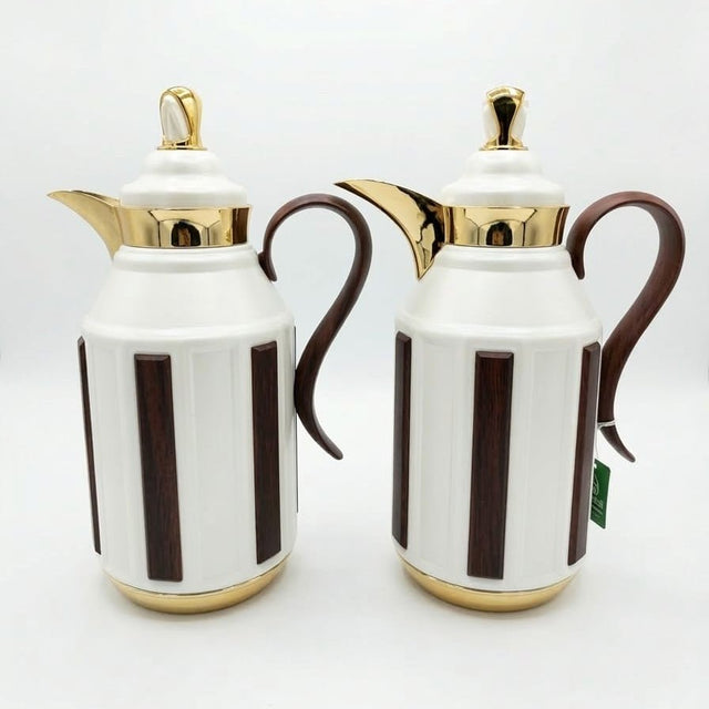 Fursan Premium 2 - Piece Vacuum Flask Set 1+1L White & Gold with Brown Accent Model 2 - Al Kabayel Discount CentreFursan Premium 2 - Piece Vacuum Flask Set 1+1L White & Gold with Brown Accent Model 2ThermosFURSANAl Kabayel Discount Centre