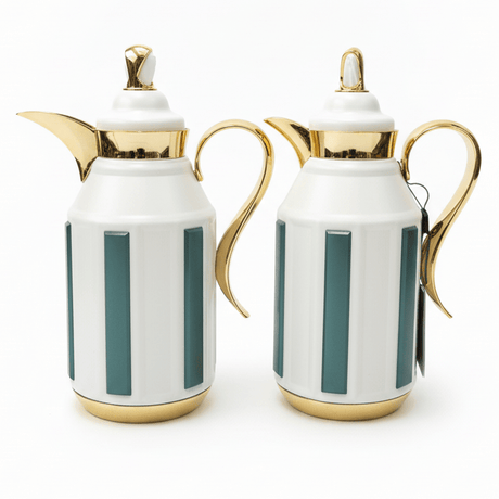Fursan Premium 2 - Piece Vacuum Flask Set 1+1L White & Gold with Green Accent Model 1 - Al Kabayel Discount CentreFursan Premium 2 - Piece Vacuum Flask Set 1+1L White & Gold with Green Accent Model 1ThermosFURSANAl Kabayel Discount Centre