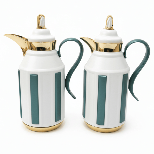 Fursan Premium 2 - Piece Vacuum Flask Set 1+1L White & Gold with Green Accent Model 2 - Al Kabayel Discount CentreFursan Premium 2 - Piece Vacuum Flask Set 1+1L White & Gold with Green Accent Model 2ThermosFURSANAl Kabayel Discount Centre