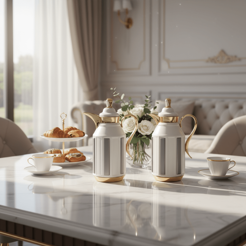 Fursan Premium 2 - Piece Vacuum Flask Set 1+1L White & Gold with Grey Accent Model 1 - Al Kabayel Discount CentreFursan Premium 2 - Piece Vacuum Flask Set 1+1L White & Gold with Grey Accent Model 1ThermosFURSANAl Kabayel Discount Centre