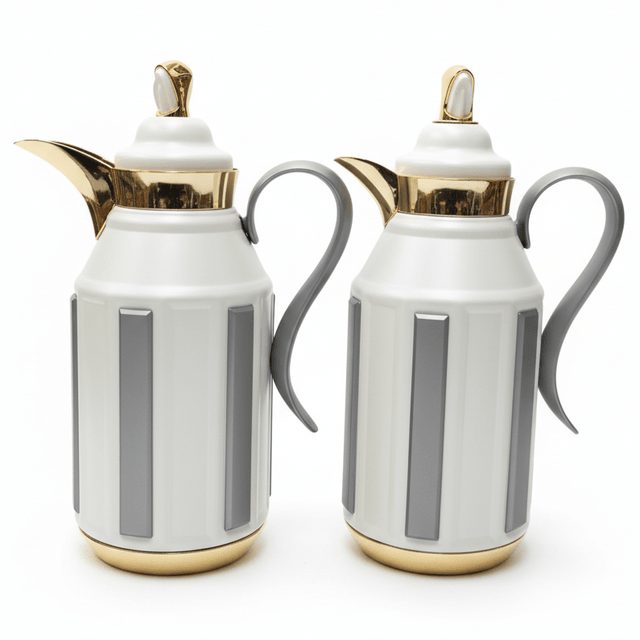 Fursan Premium 2 - Piece Vacuum Flask Set 1+1L White & Gold with Grey Accent Model 2 - Al Kabayel Discount CentreFursan Premium 2 - Piece Vacuum Flask Set 1+1L White & Gold with Grey Accent Model 2ThermosFURSANAl Kabayel Discount Centre