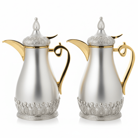 Fursan Premium Vacuum Flask Set – 2 Pieces, 1 Litre Each, Matt Silver with Shiny Gold Finish - Al Kabayel Discount CentreFursan Premium Vacuum Flask Set – 2 Pieces, 1 Litre Each, Matt Silver with Shiny Gold FinishThermosFURSANAl Kabayel Discount Centre