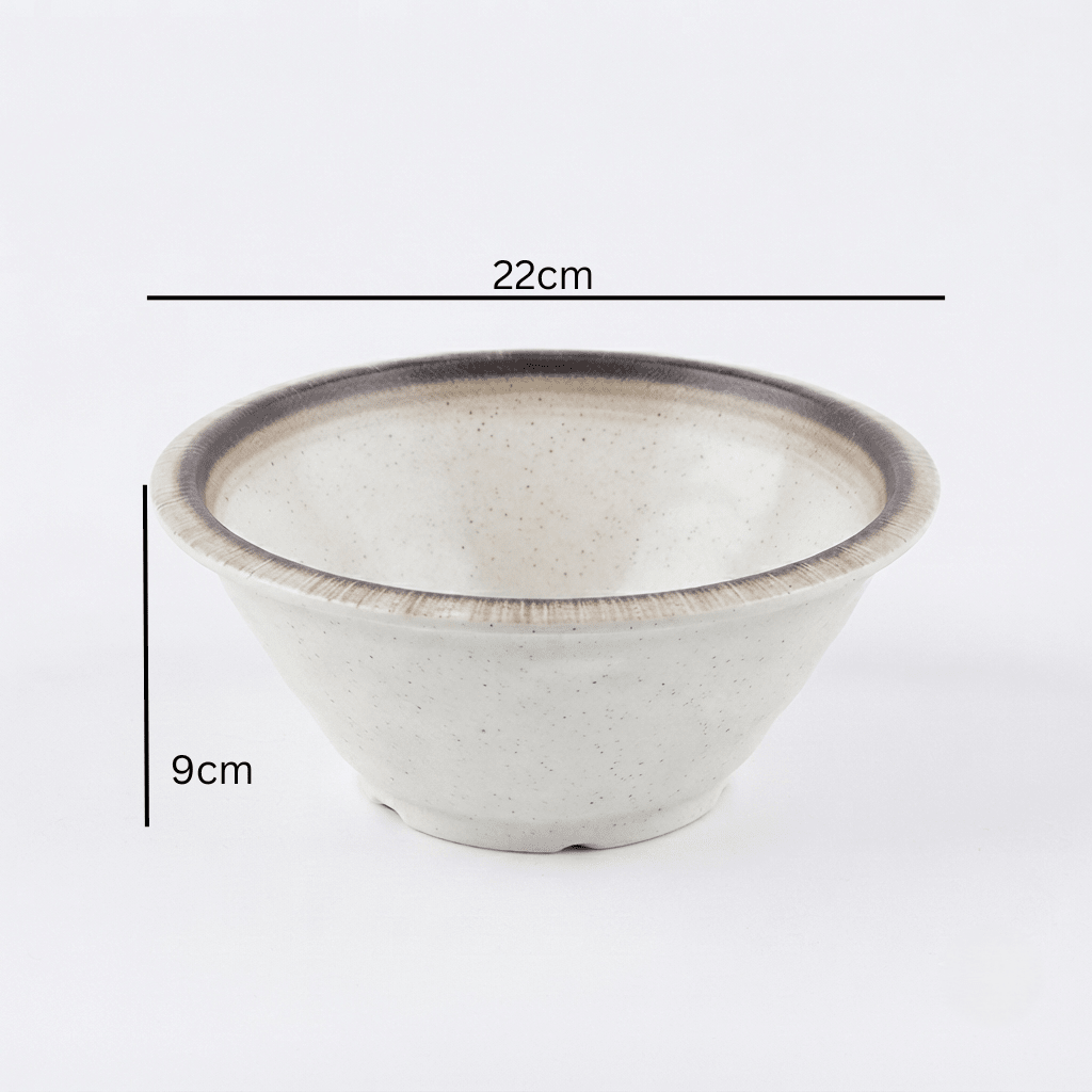 Garall Melamine Bowl 22×9cm – Cream Beige with Dark Rim - Al Kabayel Discount CentreGarall Melamine Bowl 22×9cm – Cream Beige with Dark RimBowlsGARALLAl Kabayel Discount Centre