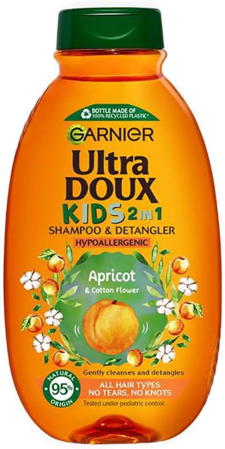 Garnier Ultra Doux Kids 2 - in - 1 Shampoo & Detangler – Apricot & Cotton Flower | Hypoallergenic | All Hair Types - Al Kabayel Discount CentreGarnier Ultra Doux Kids 2 - in - 1 Shampoo & Detangler – Apricot & Cotton Flower | Hypoallergenic | All Hair TypesBaby ProductsGARNIERAl Kabayel Discount Centre