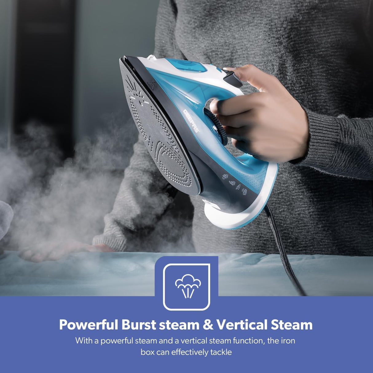 Geepas 1600W Multifunctional Steam Iron for Crisp Ironed Clothes – Non - Stick Soleplate, Wet/Dry Function & with Temperature Control - Al Kabayel Discount CentreGeepas 1600W Multifunctional Steam Iron for Crisp Ironed Clothes – Non - Stick Soleplate, Wet/Dry Function & with Temperature ControlIrons & SteamersGEEPASAl Kabayel Discount Centre