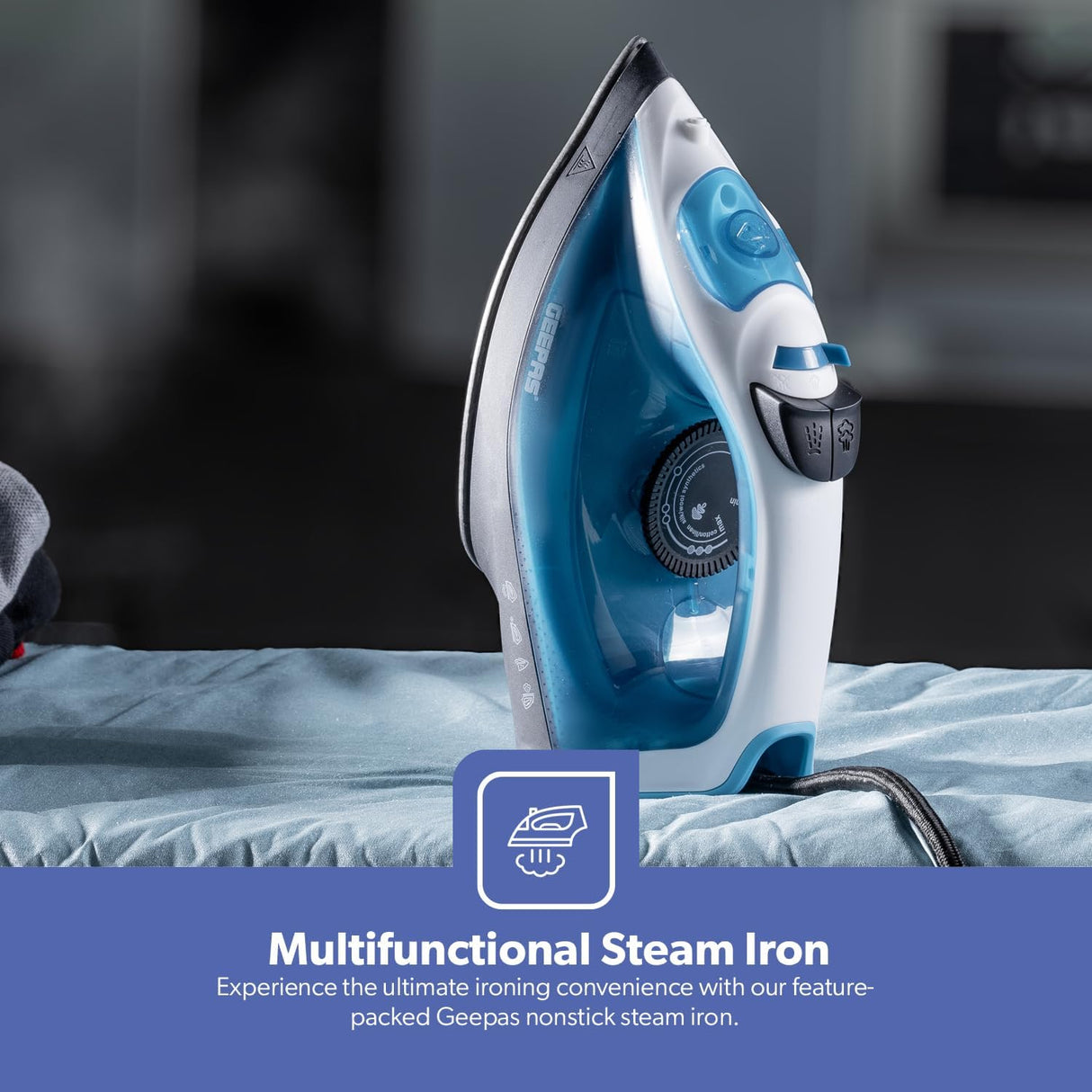 Geepas 1600W Multifunctional Steam Iron for Crisp Ironed Clothes – Non - Stick Soleplate, Wet/Dry Function & with Temperature Control - Al Kabayel Discount CentreGeepas 1600W Multifunctional Steam Iron for Crisp Ironed Clothes – Non - Stick Soleplate, Wet/Dry Function & with Temperature ControlIrons & SteamersGEEPASAl Kabayel Discount Centre
