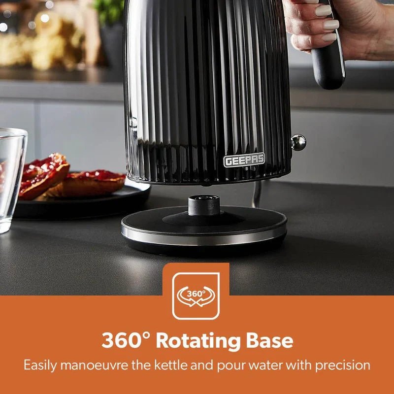 Geepas 1.7L Fluted Black Jug Kettle GK38068UK-BK - 3000W Rapid Boil - Al Kabayel Discount CentreGeepas 1.7L Fluted Black Jug Kettle GK38068UK-BK - 3000W Rapid BoilElectric KettlesGEEPASAl Kabayel Discount Centre