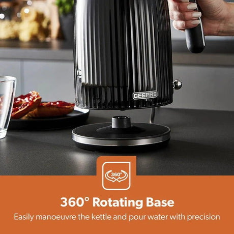 Geepas 1.7L Fluted Black Jug Kettle GK38068UK-BK - 3000W Rapid Boil - Al Kabayel Discount CentreGeepas 1.7L Fluted Black Jug Kettle GK38068UK-BK - 3000W Rapid BoilElectric KettlesGEEPASAl Kabayel Discount Centre