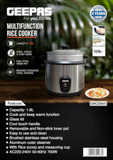 Geepas 1.8 L Multifunctional Rice Cooker - GRC35041| Durable Construction with Removable and Non - Stick Inner Pot with Cool Touch Handle|Aluminum Outer Steamer and Measuring Cup - Al Kabayel Discount CentreGeepas 1.8 L Multifunctional Rice Cooker - GRC35041| Durable Construction with Removable and Non - Stick Inner Pot with Cool Touch Handle|Aluminum Outer Steamer and Measuring CupRice CookersGEEPASAl Kabayel Discount Centre