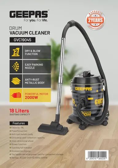 GEEPAS 2000W 18L 2 - in - 1 Blow and Wet & Dry Vacuum Cleaner GVC19045 - Al Kabayel Discount CentreGEEPAS 2000W 18L 2 - in - 1 Blow and Wet & Dry Vacuum Cleaner GVC19045Vacuum CleanersGEEPASAl Kabayel Discount Centre